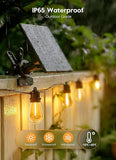 100FT Solar S14 String Lights Waterproof Remote Type C Dimmable Patio Lights