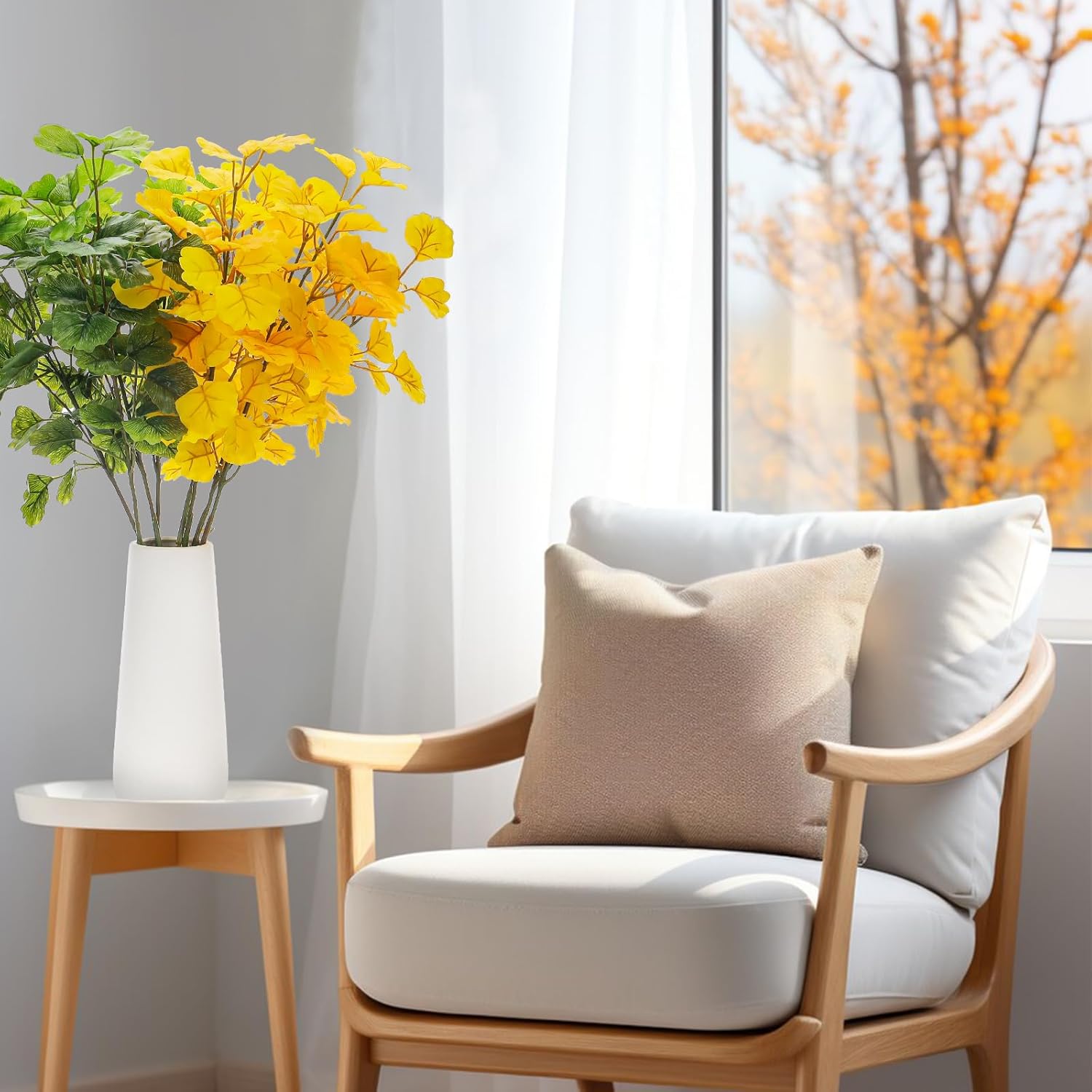 4 Pack Artificial Ginkgo Biloba Stem 29 Inch Long Yellow Leaves Branch Autumn Plant Decor Realistic For Home Vase Filler Wedding Centerpieces Decoration Diy Floral Arrangement