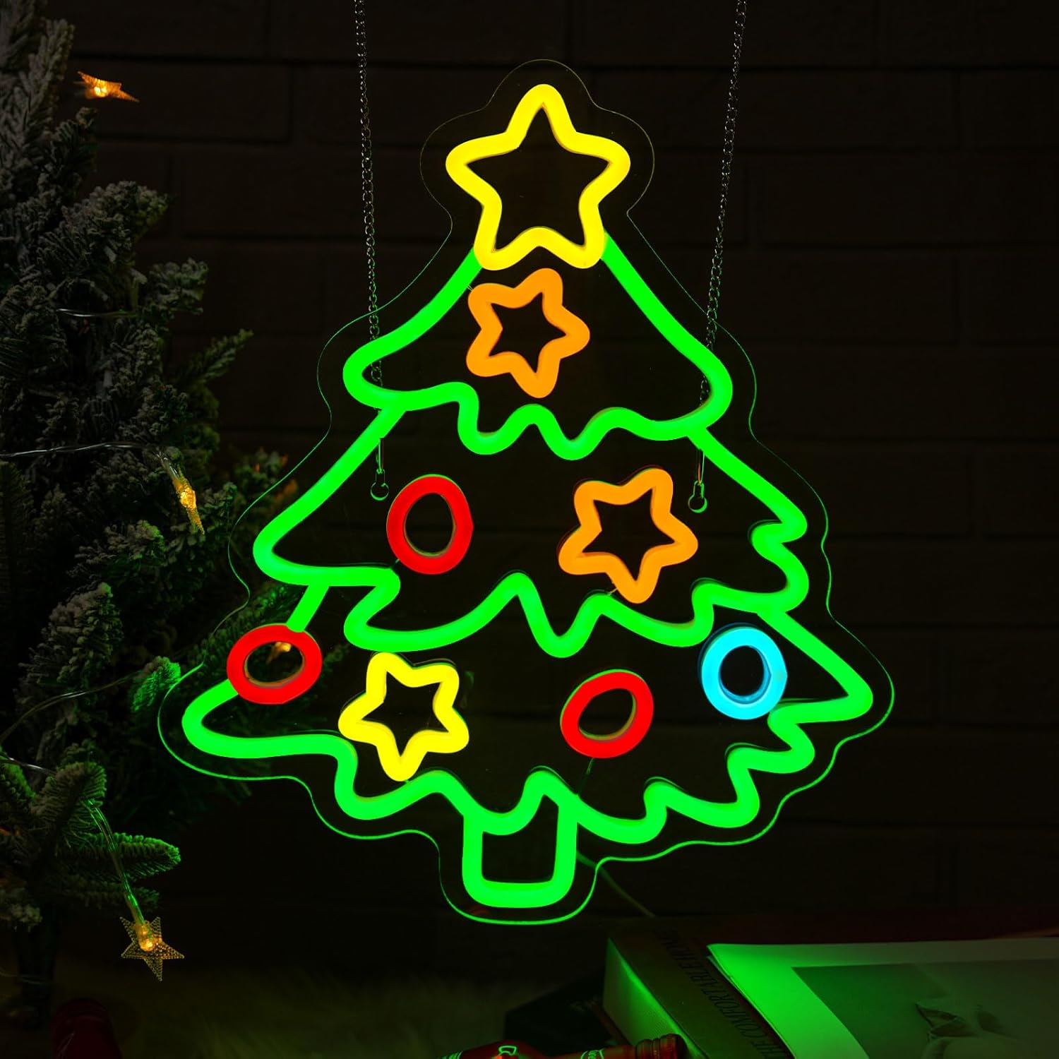 Christmas Tree Neon Signs?Dimmable Christmas Led Light Sign Xmas Star Neon Light For Holiday Party Home Bar Festival Wall Decor