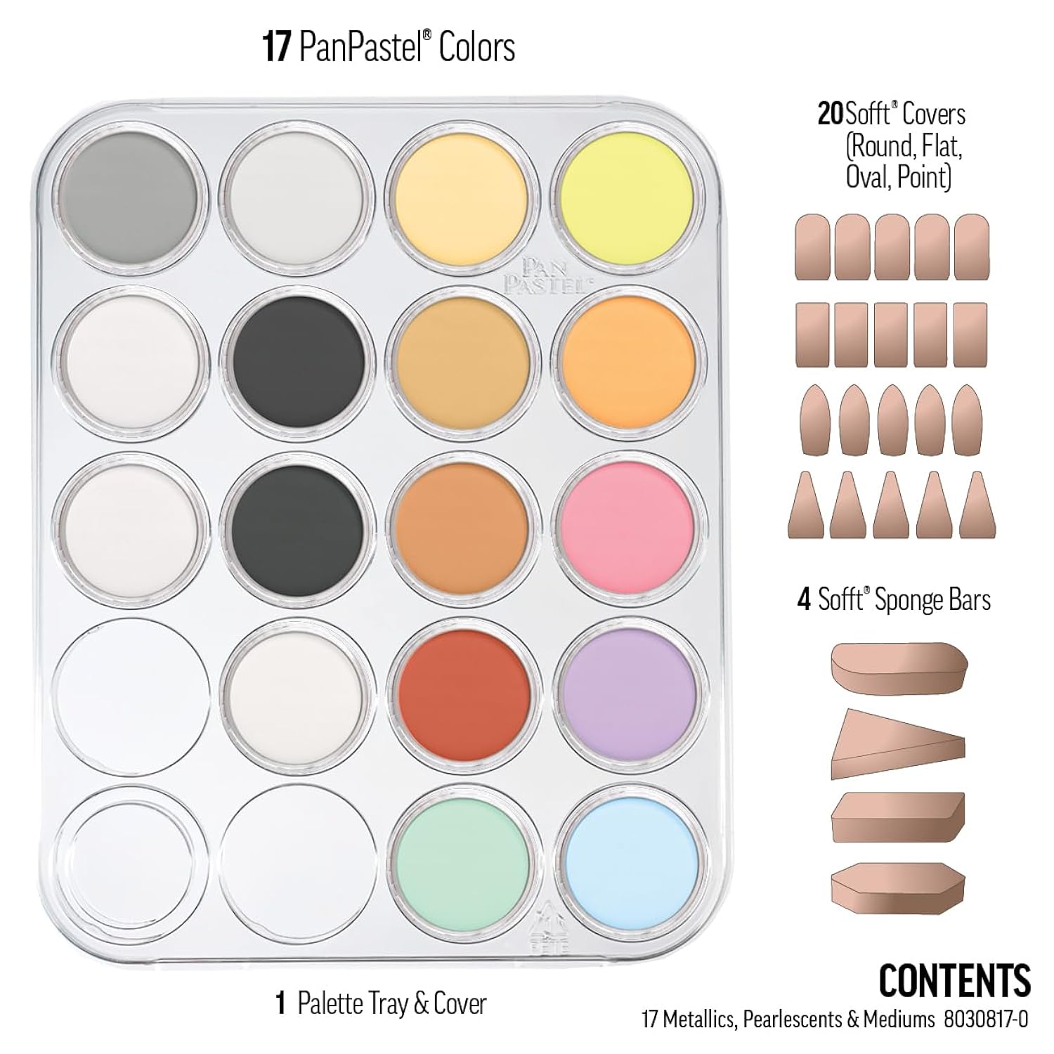 PanPastel Artist Pastels by GOLDEN, Metallics, Pearlescents & Mediums Set, 17 Color, Professional Artist Pastels, Unique Pan Format (cake-like)