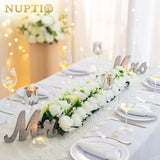 Artificial Flower Centerpieces For Tables - 2 Pcs White Flowers 19.6In Long Fake Roses Arrangements - Silk Faux Floral Arrangement For Wedding Party Dining Table Centerpiece Decorations
