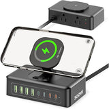300W 11 in 1 USB C Charging Station Power Strip with 2 AC Outlets and 8 USB Ports 5 ft Cord
