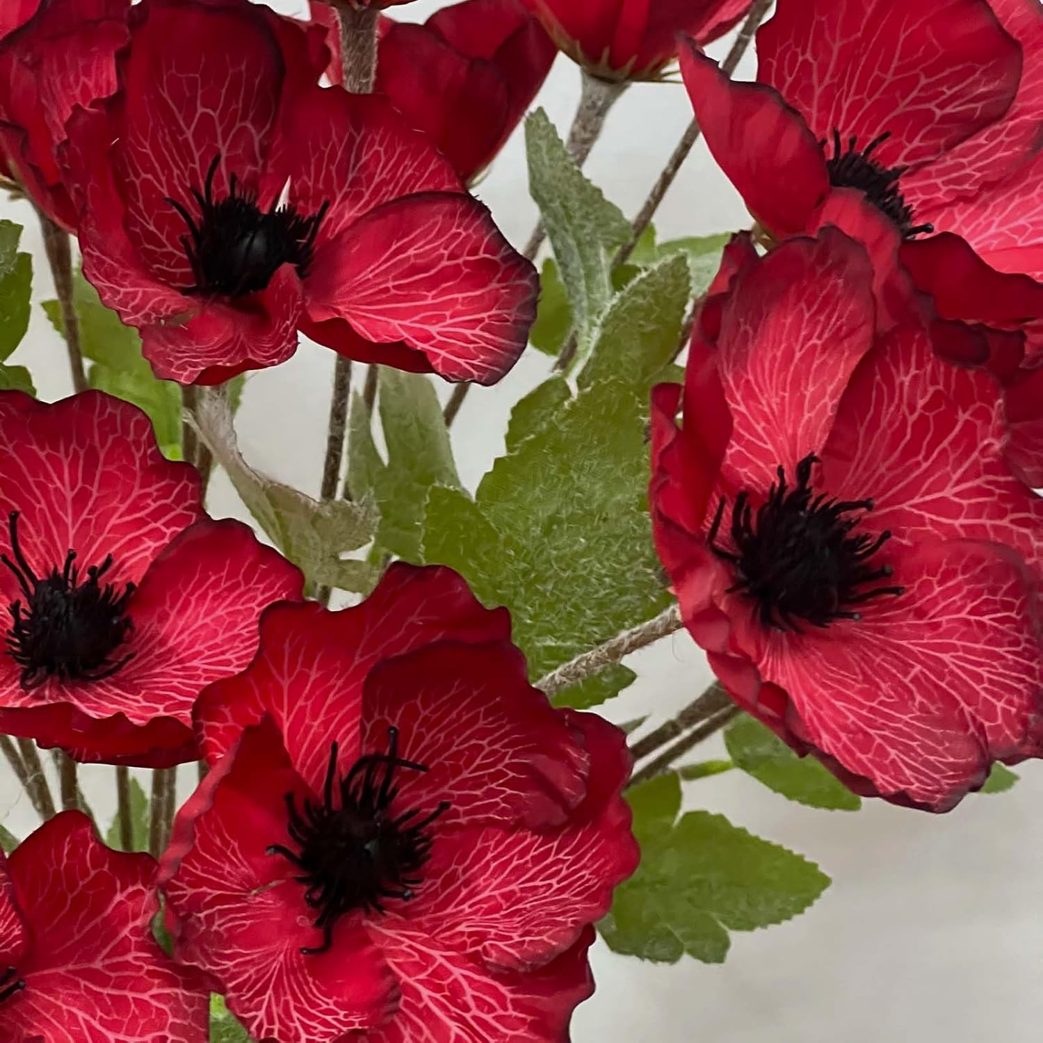 24 Blooms Artificial Poppy Flowers, 8Pcs Long Stem Red Faux Poppies, 27.5"/70Cm Silk Poppy Flowers With Stems,Red Poppies For Memorial Day Wedding Home Decor Office Party Centerpieces
