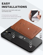 Slim Leather Adhesive Phone Card Holder, RFID Blocking Sleeve - Brown