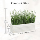 14 Inch Artificial Lavender Flower Arrangement In Rustic Rectangular Wood Planter Box White Fake Lavender Flower Faux Potted Lavender Plants For Table Centerpiece Windowsill Shelf Home Decor Indoor
