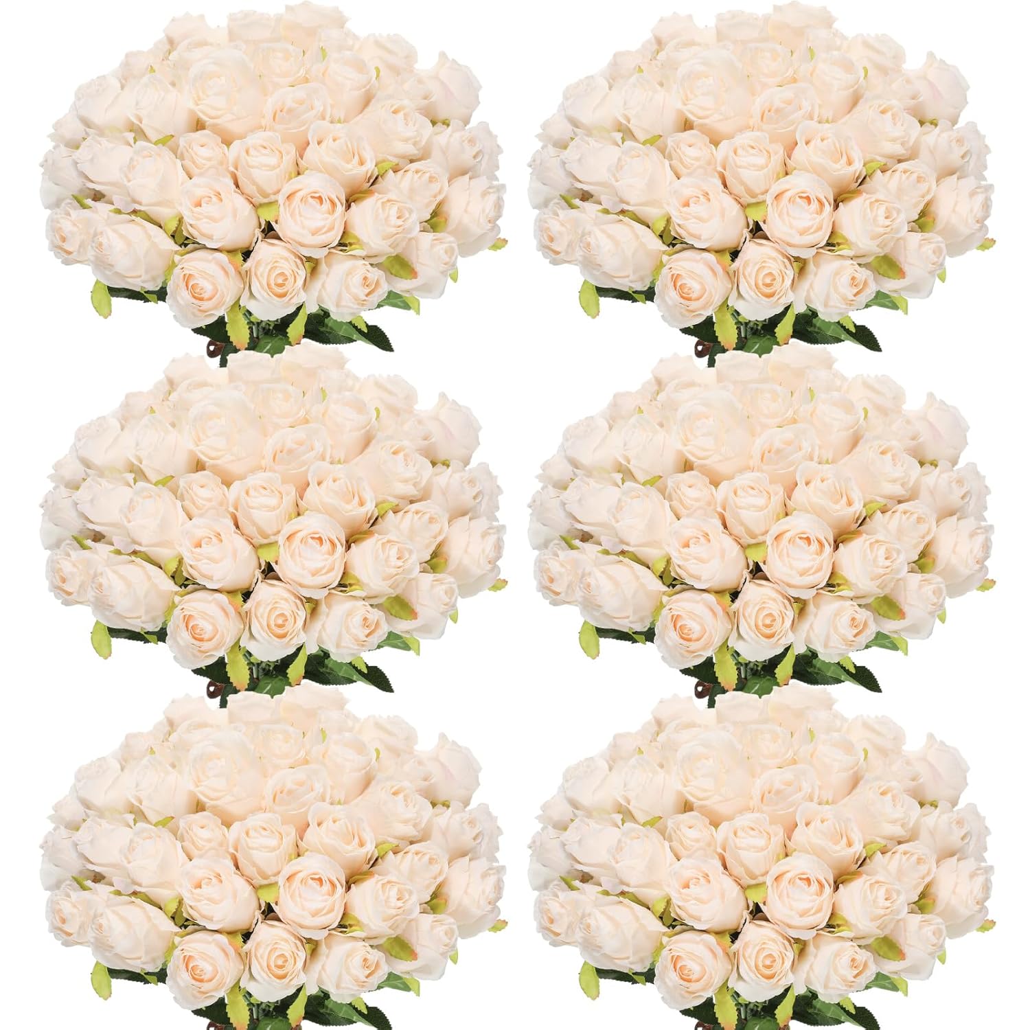 50 Pcs Artificial Rose Flower Bulk Realistic Silk Fake Roses With Long Stem Plastic Artificial Flower Bouquet Real Looking For Home Wedding Centerpieces Party Decoration(Beige Champagne)