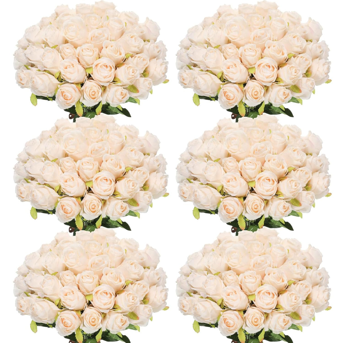 50 Pcs Artificial Rose Flower Bulk Realistic Silk Fake Roses With Long Stem Plastic Artificial Flower Bouquet Real Looking For Home Wedding Centerpieces Party Decoration(Beige Champagne)