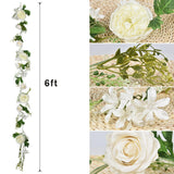 2 Pack Artificial Peony Garland - 6Ft Silk White Peony Flower Arch Vine For Wedding Party Table Decoration