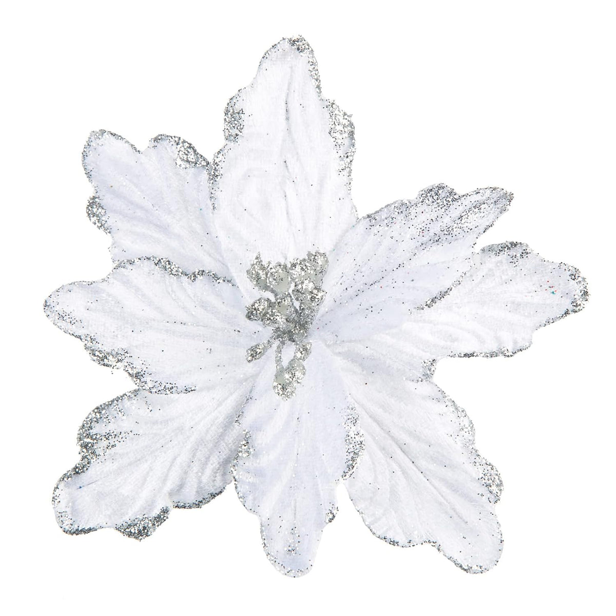 7Pcs Poinsettia Flowers Picks Artificial Glitter Poinsettia Flowers With Stems Christmas Tree Ornaments With Stems For Home Kitchen Decorations(White)