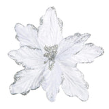 7Pcs Poinsettia Flowers Picks Artificial Glitter Poinsettia Flowers With Stems Christmas Tree Ornaments With Stems For Home Kitchen Decorations(White)