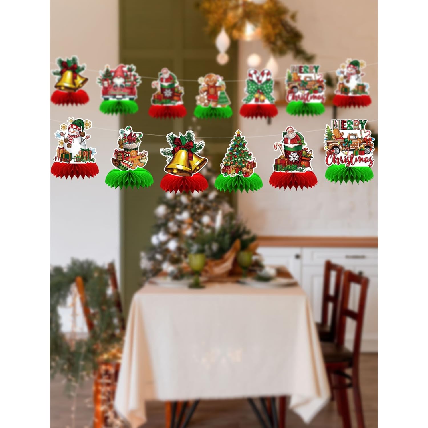 Christmas Party Table Decorations, 9Pcs 3D Christmas Honeycomb Centerpieces With Santa Claus & Snowman Designs, Festive Table Toppers For Winter Christmas Party Supplies