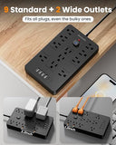 Heavy Duty Surge Protector Power Strip 11 Outlets 6 USB Ports 2 USB C 6FT Flat Plug Extension Cord Black