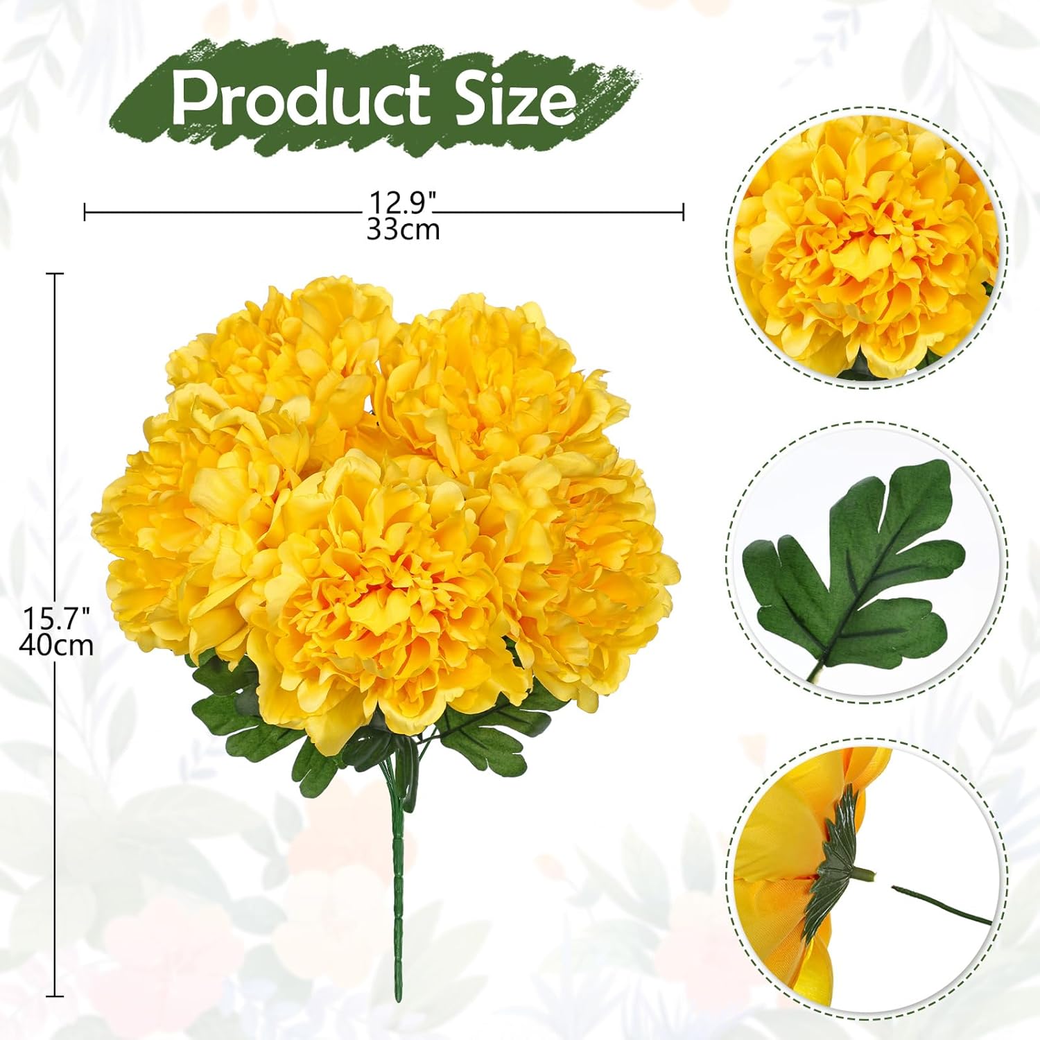 Artificial Peony Flowers Bouquet 15.7" Faux Yellow Silk Peonies Floral Arrangement Fake Flower Stems For Home Office Wedding Party Table Vase Centerpiece Decor