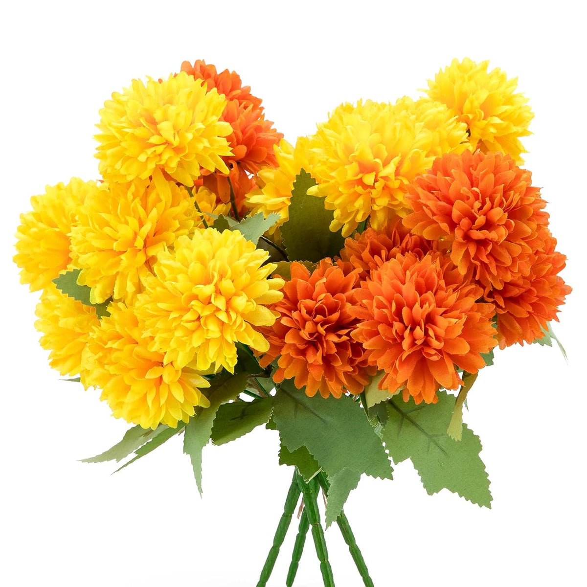 Artificial Marigold Flowers, 4 Pack 12 Inch Silk Marigold Flower Heads Bouquet For Day Of The Dead Decor Halloween Decoration Dia De Los Muertos Home Decoration, Orange & Yellow