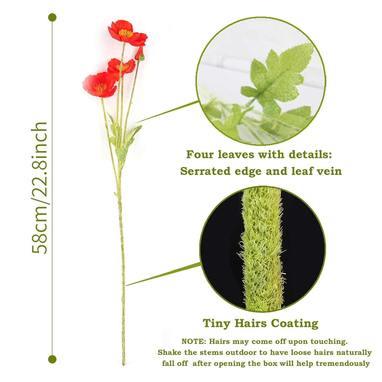 Artificial Poppies, Red Silk Poppies Artificial Flowers - 15X Blooming California Poppy Flower Artificial Plus 5X Buds For Home Decoration, Rdrd5