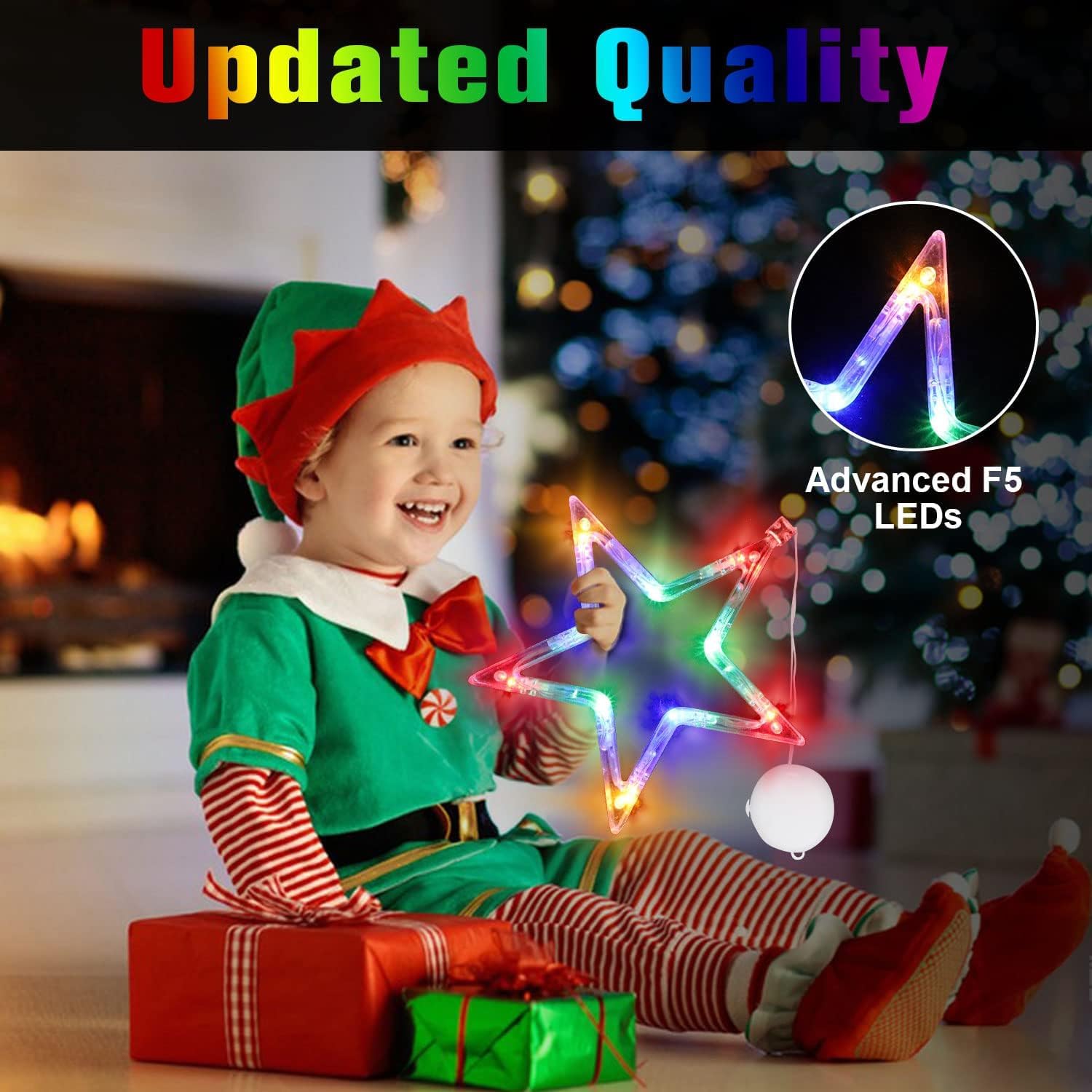 Christmas Window Lights, 3 Pack Lighted Christmas Decorations With Suction Cups, Battery Operated Plastic Tree & Jingle