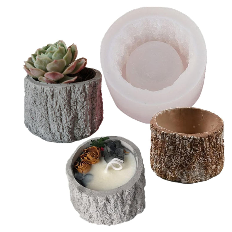 Tree Stump Flower Pot Silicone Mold Concrete Succulent Planter Mold Epoxy Resi