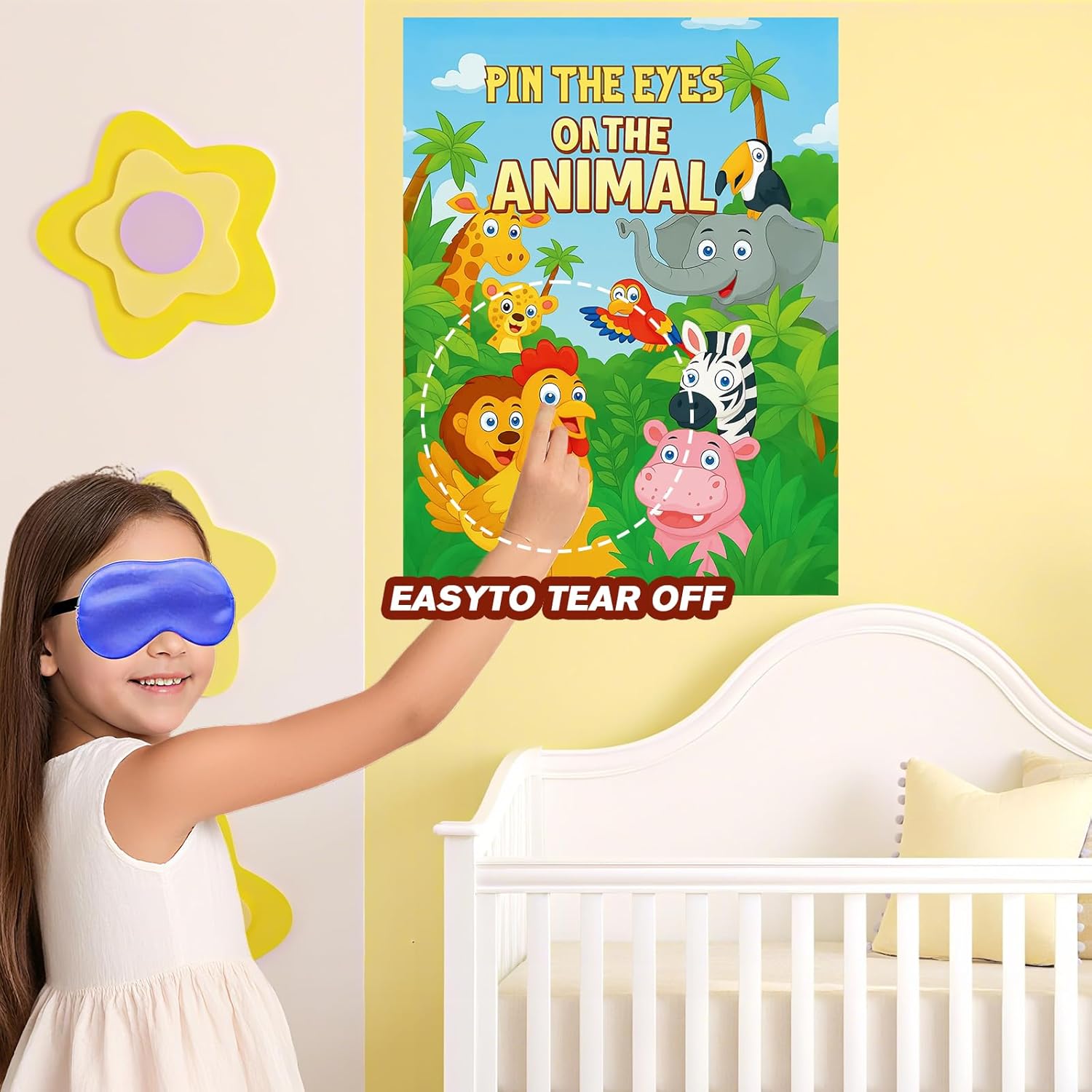 Zoo Party Game: Pin The Eyes On The Animals Poster For Jungle Safari Zoo Forest Party Supplies