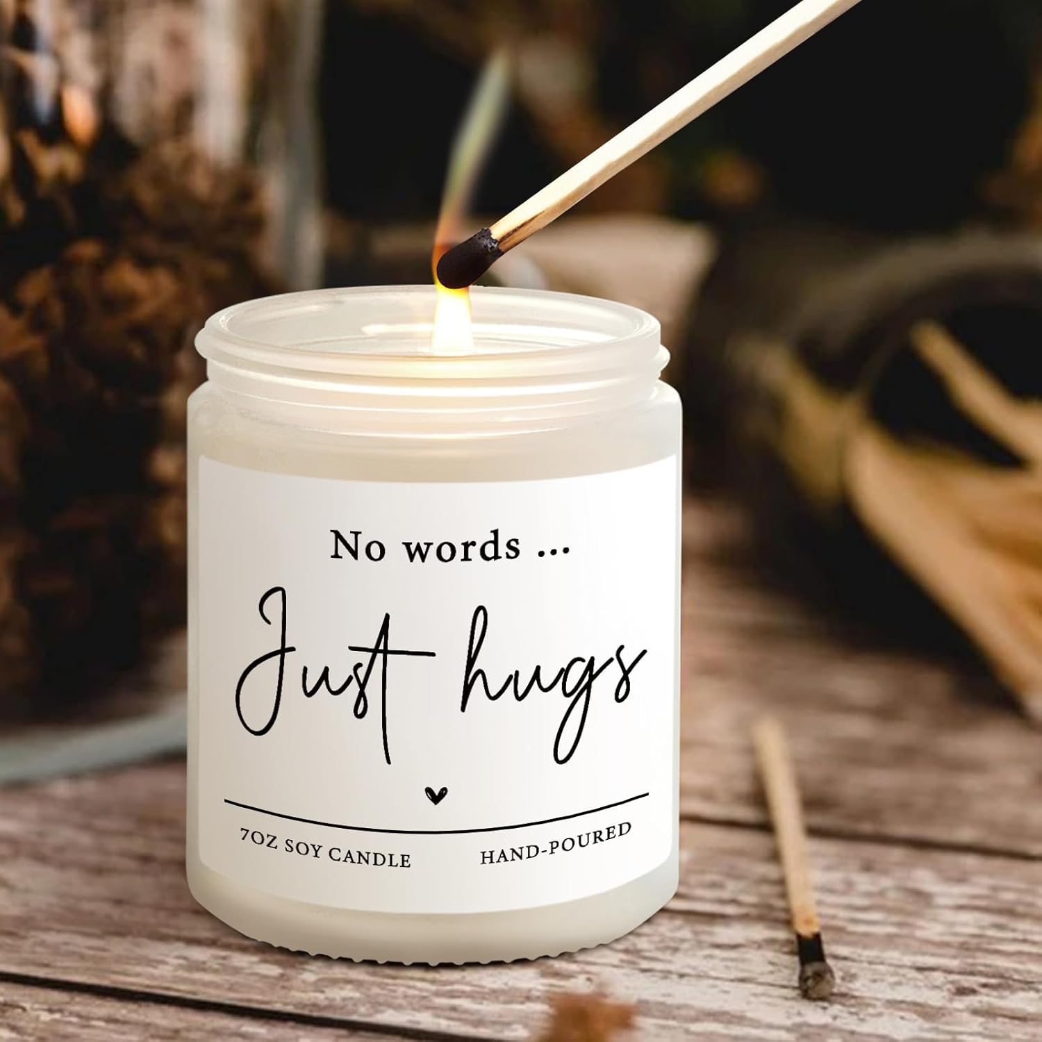 Sympathy Gifts For Loss Of Loved One-No Words Just Hugs Lavender Scented Candle, Bereavement Gift Idea, Memorial, Grief, Thinking Of You, Get Well, Comfort Condolence Gift (White)