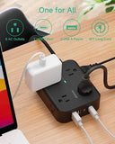 Surge Protector Power Strip 8 Wide Outlets 4 USB Ports 5FT Flat Plug Extension Cord Wall Mount
