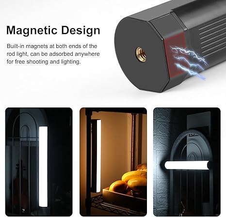 Magnetic Handheld Light Wand 11.8 Inch Rechargeable Dimmable Tube Light for TikTok YouTube Vlogs