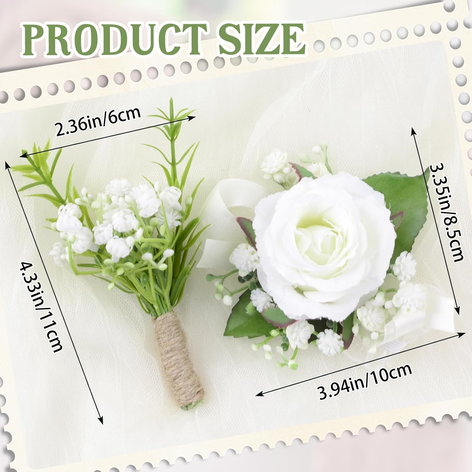 2Pcs White Baby’S Breath Corsage Wrist Flower Artificial Hand Flower And Boutonniere Set For Homecoming Graduation Prom Bridal Wedding Party