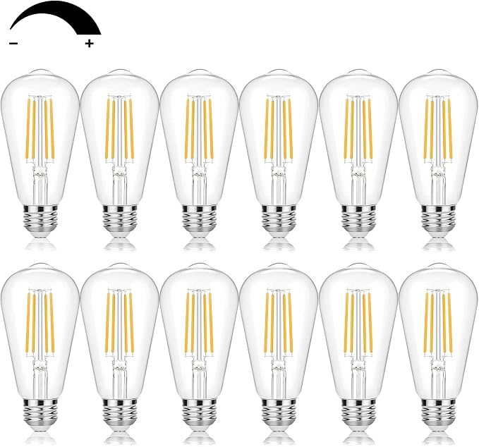 Vintage ST58 LED Edison Bulbs 60W Equivalent Dimmable 7W 3000K Warm White E26 12 Pack