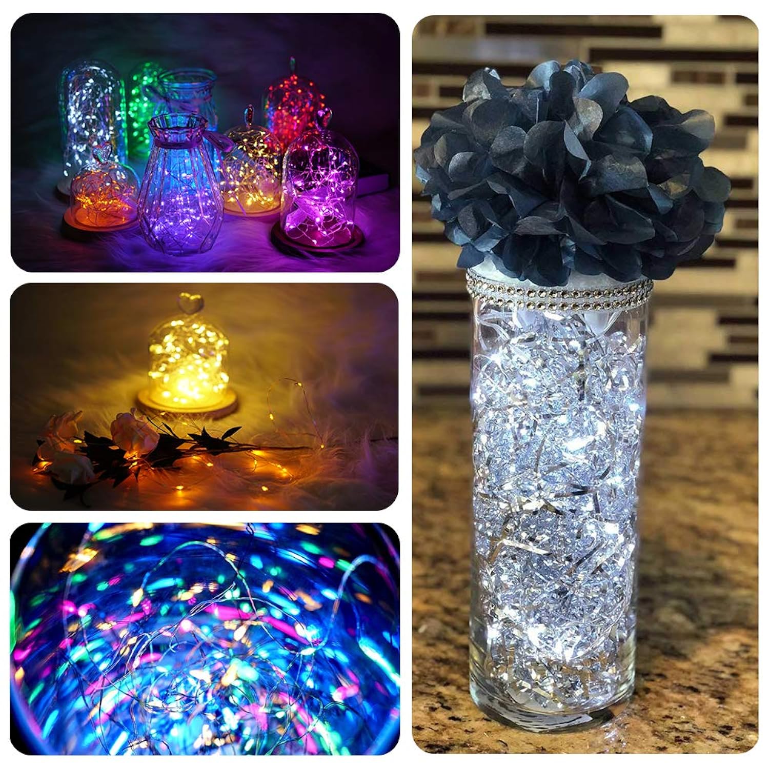 8 Colors Led Fairy String Lights Battery Operated 16 Pack 20 Led 6.6 Ft Silver Copper Wire Firefly Starry Moon Lights Wa