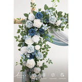 Deluxe Wedding Arch Flowers With Sheer Drapes Kit - Artificial White And Green Floral Arrangements For Ceremony Backdrop, Arbor Decor, 5-Piece Set (2 Flower Stems + 3 Hanging Drapes)