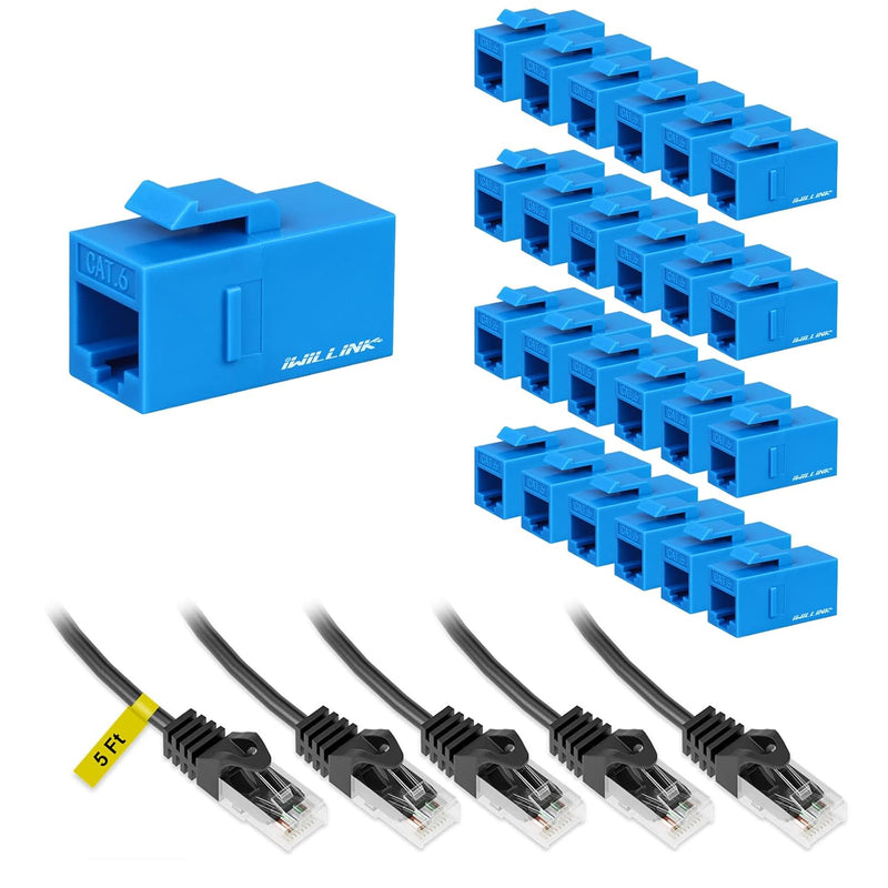 25-Pack Rj45 Cat6 Keystone Coupler And Cat6 Ethernet Cable 5 Ft (5 Pack)