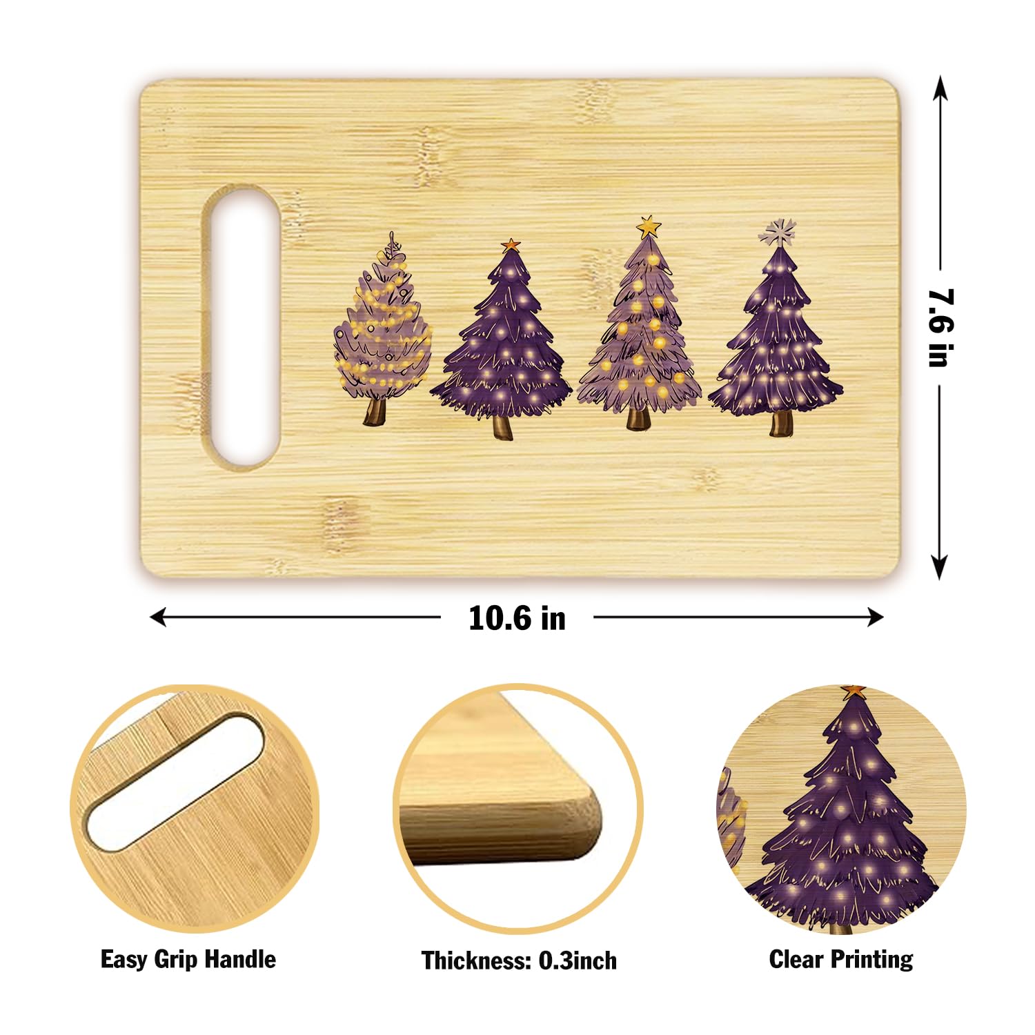 Purple Merry Christmas Tree Cutting Board, Purple Christmas Kitchen Decor, Xmas Glitter Tree Winter Holiday Bamboo Cutting Board For Kitchen