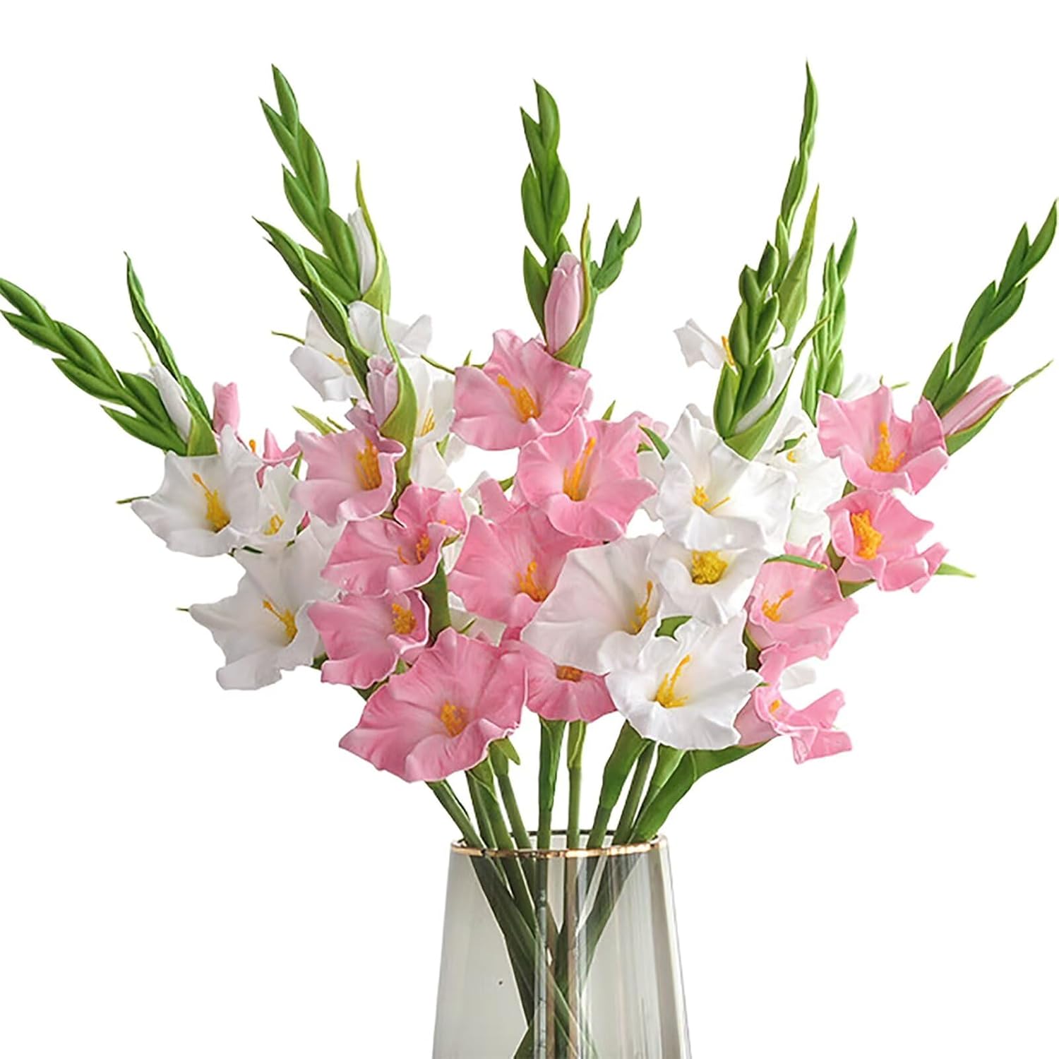 6Pcs Artificial Gladiolus Flowers White And Pink Fake Gladiolus Flowers Silk Gladiolus Flowers With Stems Fake Gladiolus Flowers For Wedding Garden Home Party Table Floral Arrangement