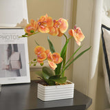 Artificial Real Touch Orchid Flowers In Pot Fake Phalaenopsis Flower With White Ceramic Vase Faux Orchids Arrangement For Home Table Office Wedding Party Decoration (Orange)