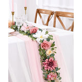 Flower Garland Decorations, 6.07Ft Pink Floral Rose Garland, Artificial Eucalyptus Greenery Vines With Flowers For Wedding Table Runner Centerpieces Backdrop Room Decor (Pink)