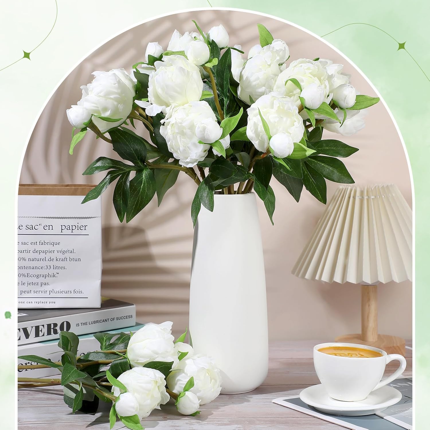 16 Pcs Artificial Peonies Flowers With Stems 18.9 Inch Single White Artificial Flowers Fake Chinese Herbaceous Peonies For Home Decor Bridal Shower Wedding Floral Arrangement