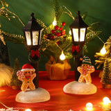 2 Pcs Christmas Lighted Table Decor 10" Resin Figurine Table Centerpiece With Light Up Streetlights Battery Operated Xmas Mini Street Statue Glow For Home Fireplace Shelf(Black Streetlight)