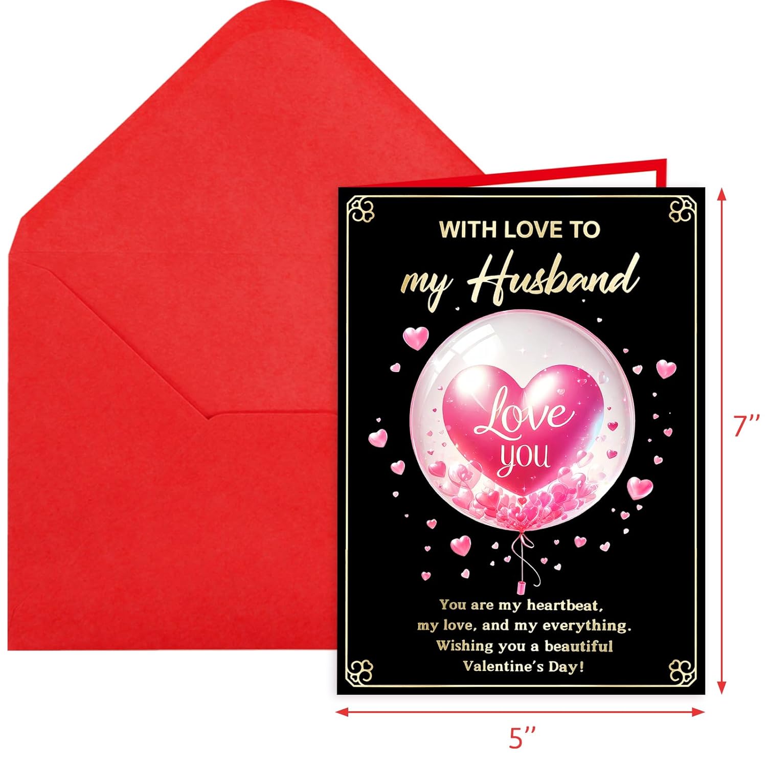 Happy Valentines Day Card For Husband From Wife Romantic Valentine'S Card Gift For Him Men With Envelope 5X7 Inch Heart Balloon Message Insde