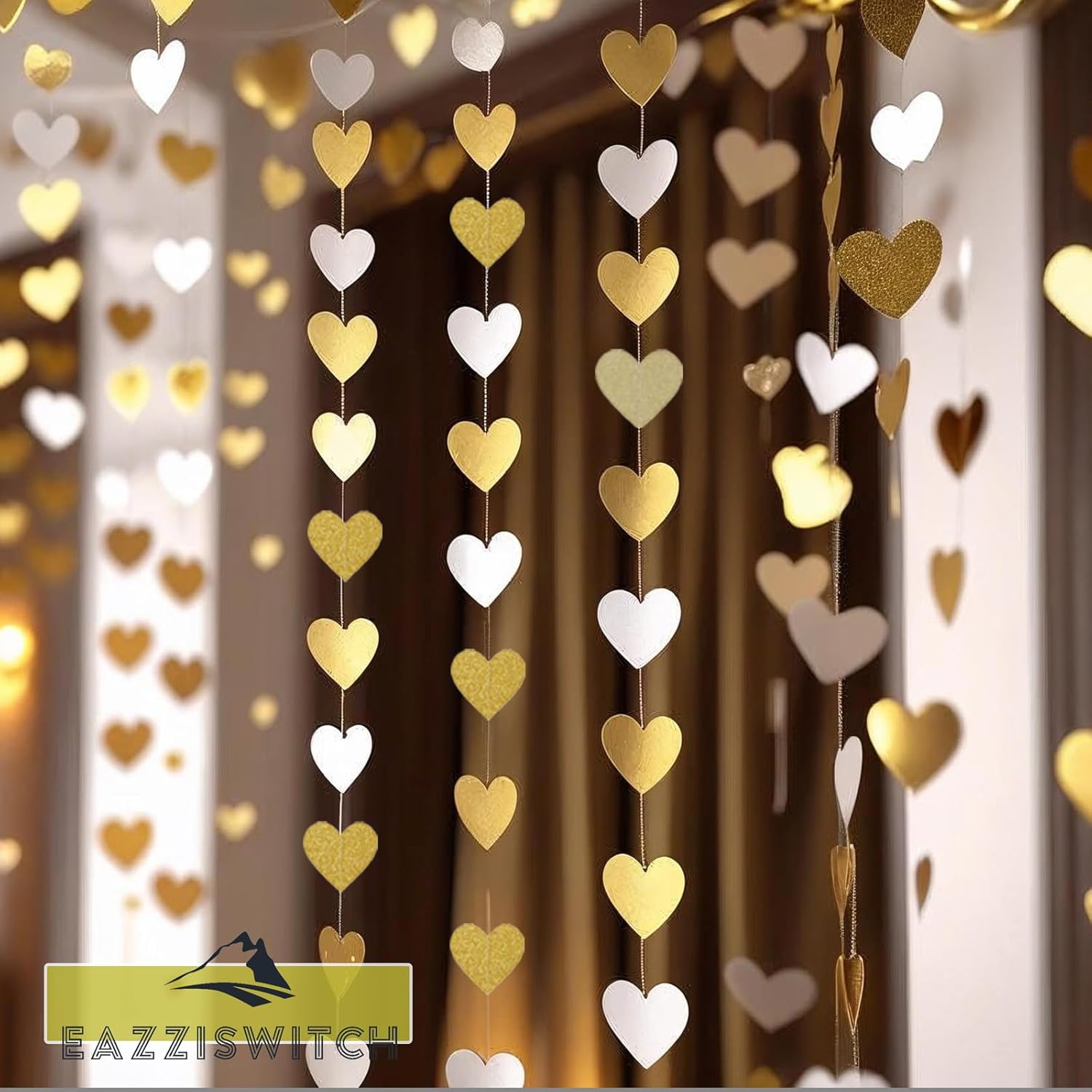 Gold Wedding Engagement Party Decorations: Champagne Glitter Hearts Banner Garland Streamers Backdrop For Bachelorette Bridal Baby Shower Anniversary Birthday Christmas Valentines Day Décor - 52 Ft