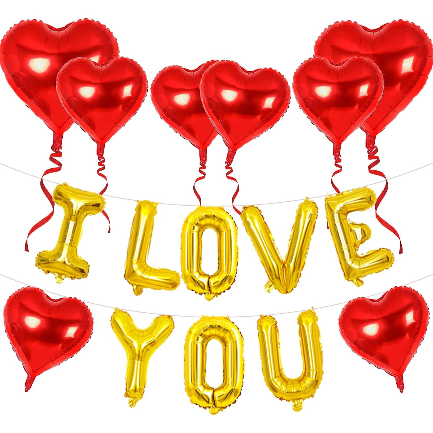 Gold I Love You Balloons And Red Heart Balloons Valentine Party Decorations For Valentine Day Wedding Anniversary Engagement Romantic Decorations Special Night Party Supplies