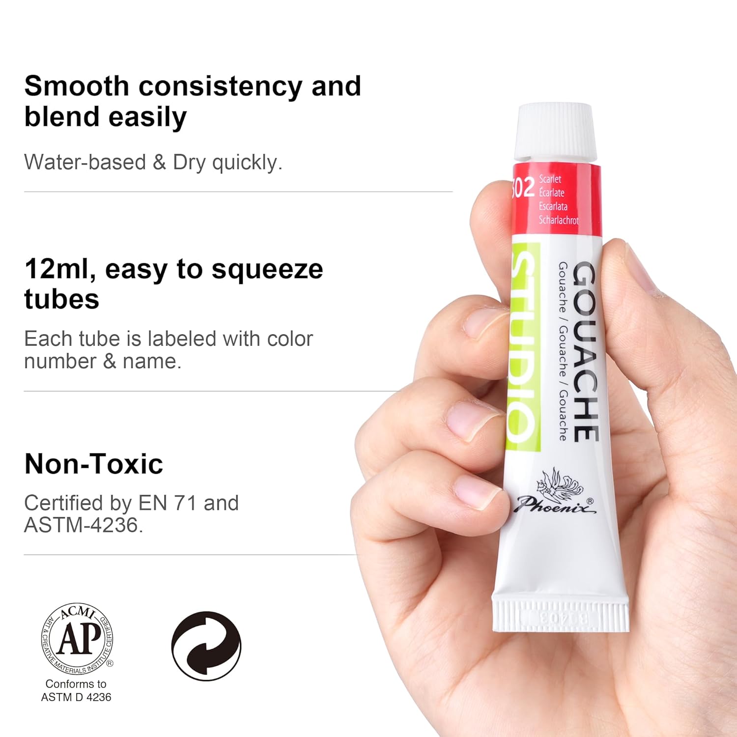 PHOENIX Gouache Paint Tubes - 24x12ml / 0.4 Fl Oz Non-toxic Gouache Painting Supplies Art Paints Set for Adults, Beginners, Students