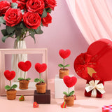 10 Pcs Crochet Heart Flowers Potted Plant Bulk Mini Valentine'S Day Gifts For Teacher Artificial Handmade Knitted Flower For Women Team Coworker Office Staff Nurse Appreciation Gifts