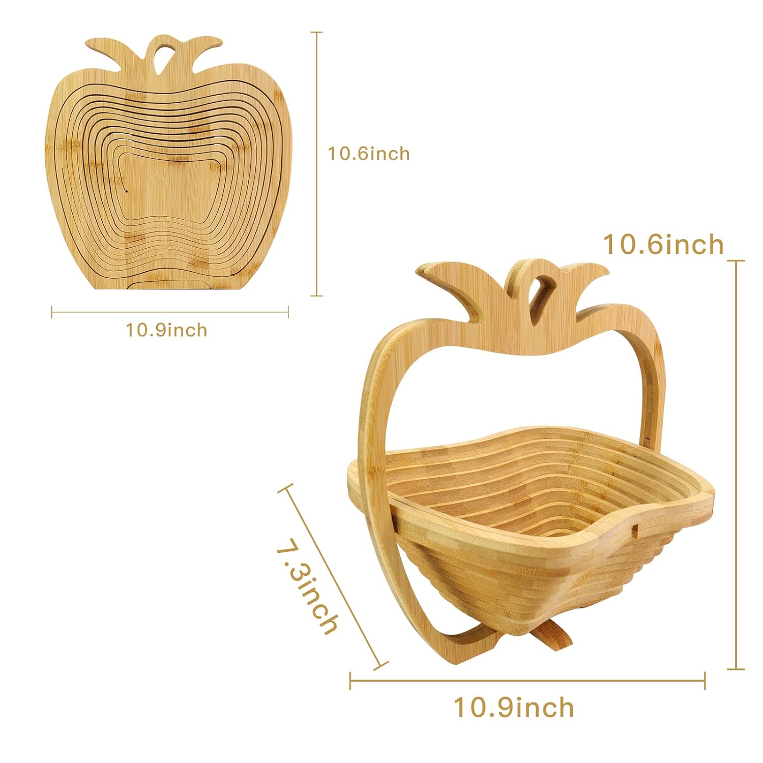 Foldable Fruit Basket Gift Bamboo Fruit And Veggie Basket,Fruit Bowl Holder Dried Fruit Basket For Christmas Decorations Holiday Party Mom Gifts (Apple)