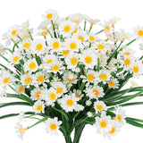 8 Bundles Artificial Daisies Flowers Outdoor Uv Resistant Fake Foliage Greenery Faux Plants Shrubs Plastic Bushes For Window Box Hanging Planter Farmhouse Indoor Outside Decor(White)