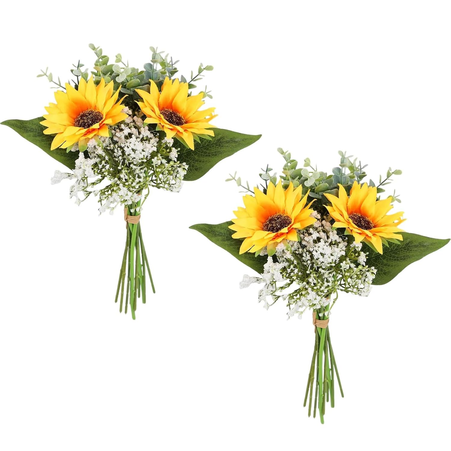 2Pcs Artificial Sunflower Bouquet, Silk Sunflower Baby Breath Flower Arrangement Fall Wedding Bouquet For Weeding Party Home Kitchen Decor Table Centerpiece