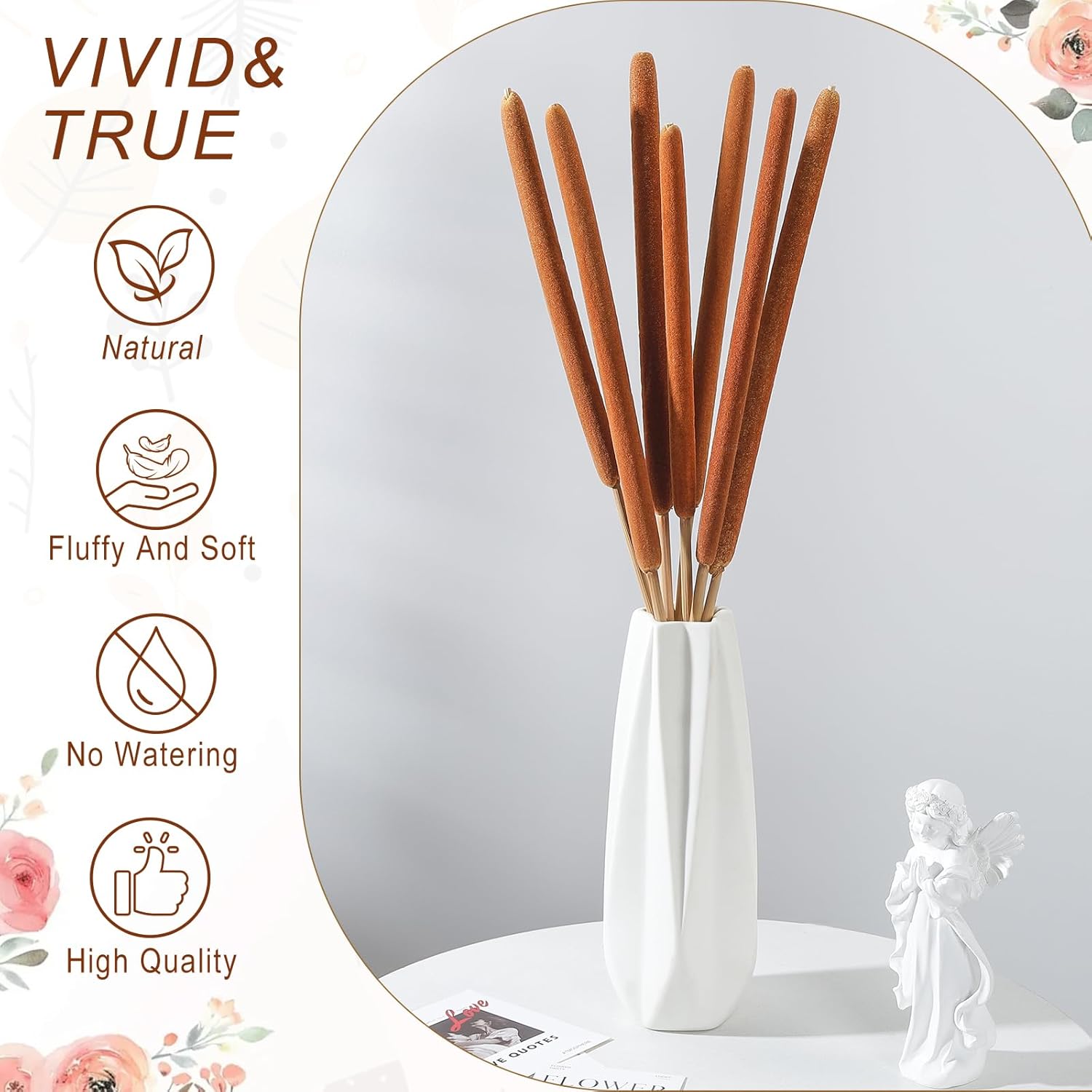 25 Pcs 17In Dried Natural Brown Cattails Flowers Large Brown Cattails Bundles Beautiful Bulrush Plants Dry Flower For Wedding Party Decoration Farmhouse Garden Decoration