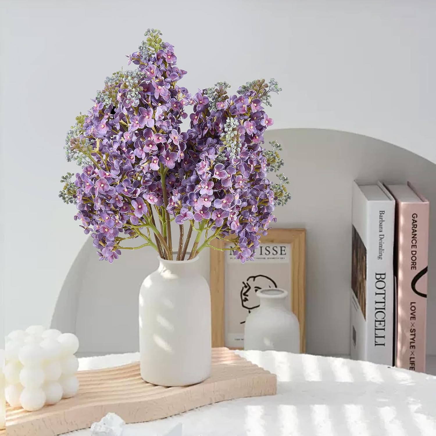 4Pcs 25.6Inch Lilac Artificial Flowers Purple Fake Delphinium Long Stem Silk Real Touch Flower Faux Lilac Floral Arrangement For Tall Vase Table Centerpieces Wedding Garden Home Decoration?Purple?