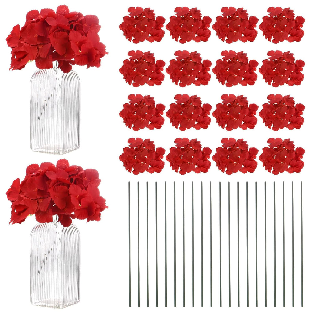 20-Pack Silk Hydrangea Flowers, Artificial Flowers Heads With 20Pcs Stems, Full Hydrangea Flowers For Home Decor/Wedding/Christmas/Diy/Party/Garden [Red]