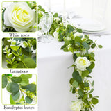 3 Pcs Total 18Ft Artificial Eucalyptus Flower Garland, Faux Eucalyptus Garland With White Roses Fake Flowers Vines For Centerpiece, Wedding, Party, Table, Background, Arch, Indoor Outdoor Decor