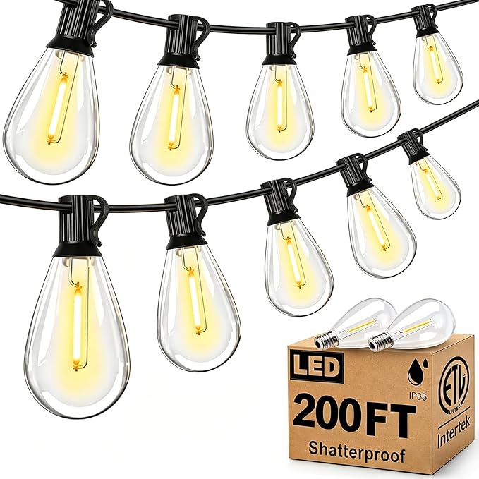 200FT Outdoor LED String Lights with Shatterproof S11 Edison Bulbs Waterproof Patio Lights