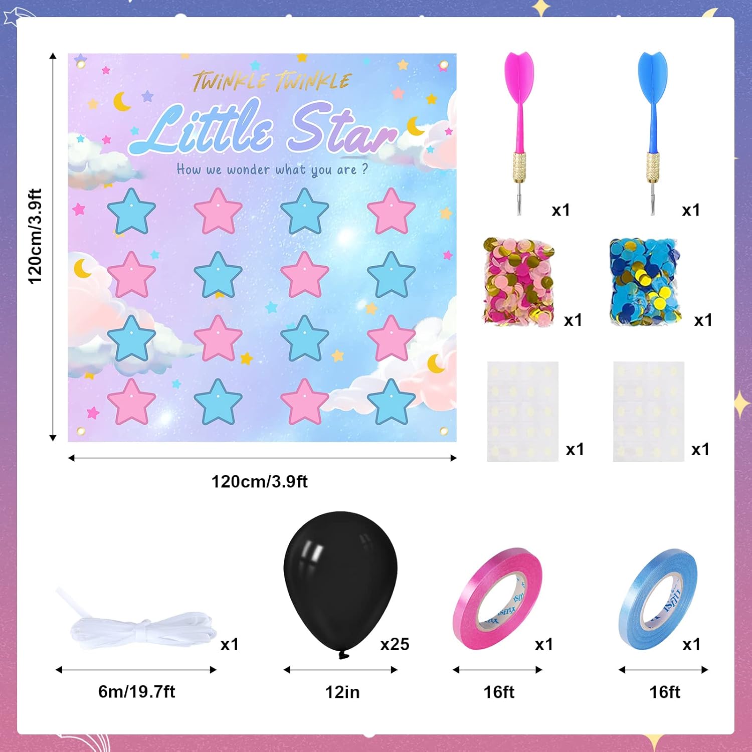 Gender Reveal Dart Board Game - Twinkle Twinkle Little Star Gender Reveal Ideas Baby Gender Reveal Balloon Dart Game Baby Shower Guessing Game, Pink And Blue